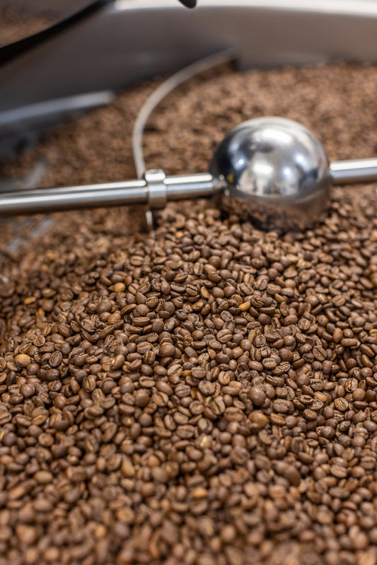 Roasted coffee beans being cooled