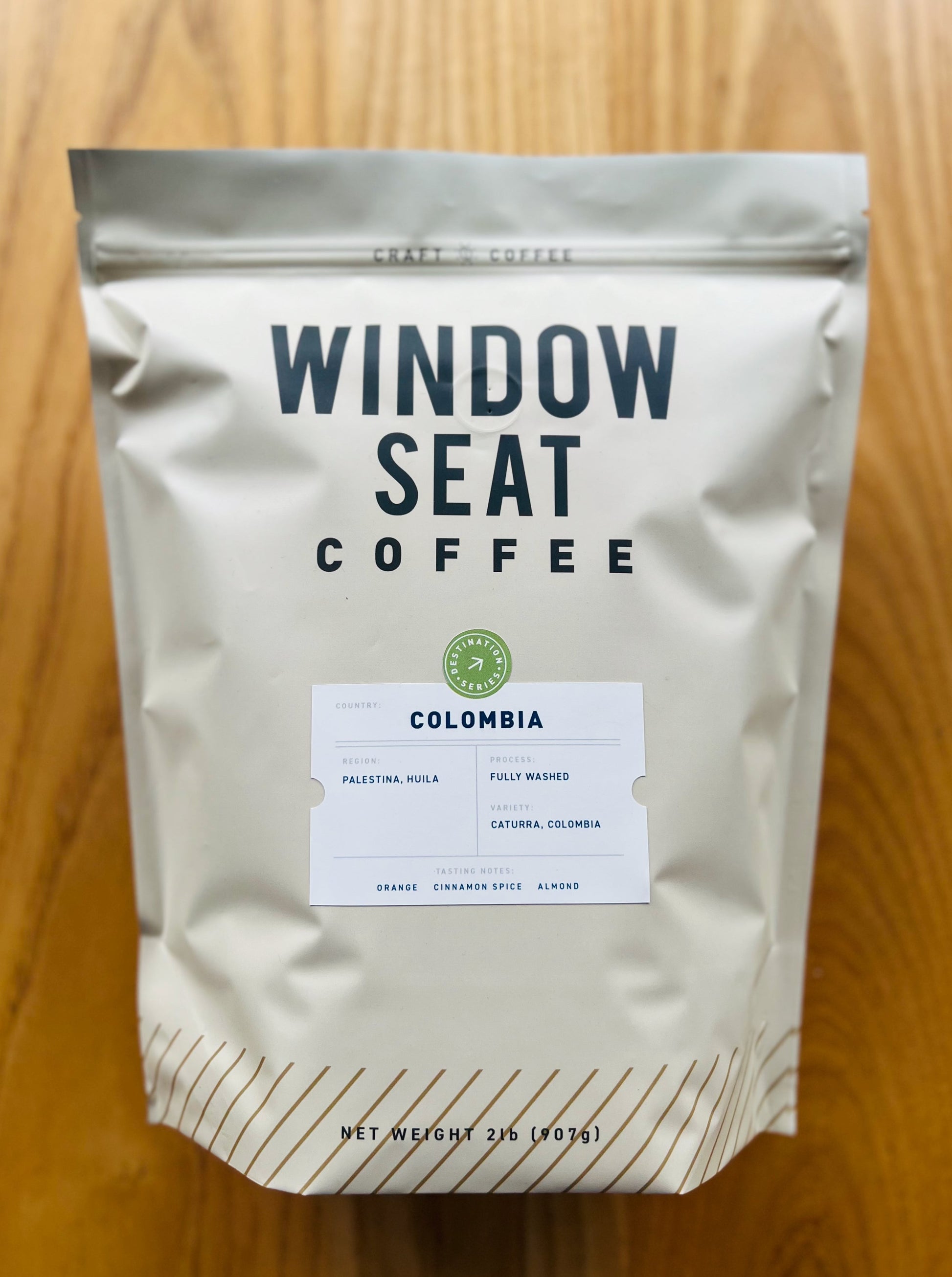 Two pound bag of single-origin Colombia coffee from the Huila region. Fully washed processed with tasting notes of orange, cinnamon spice, and almond.