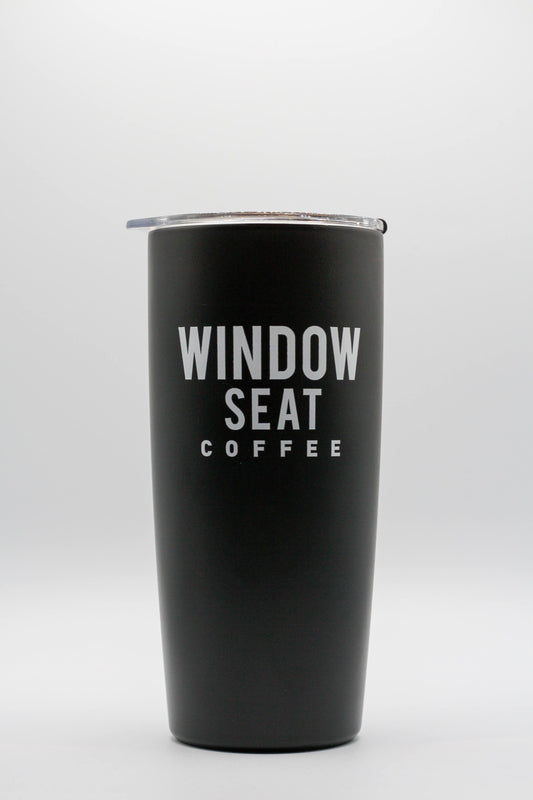 Black 20oz travel tumbler by Window Seat Coffee and MIIR